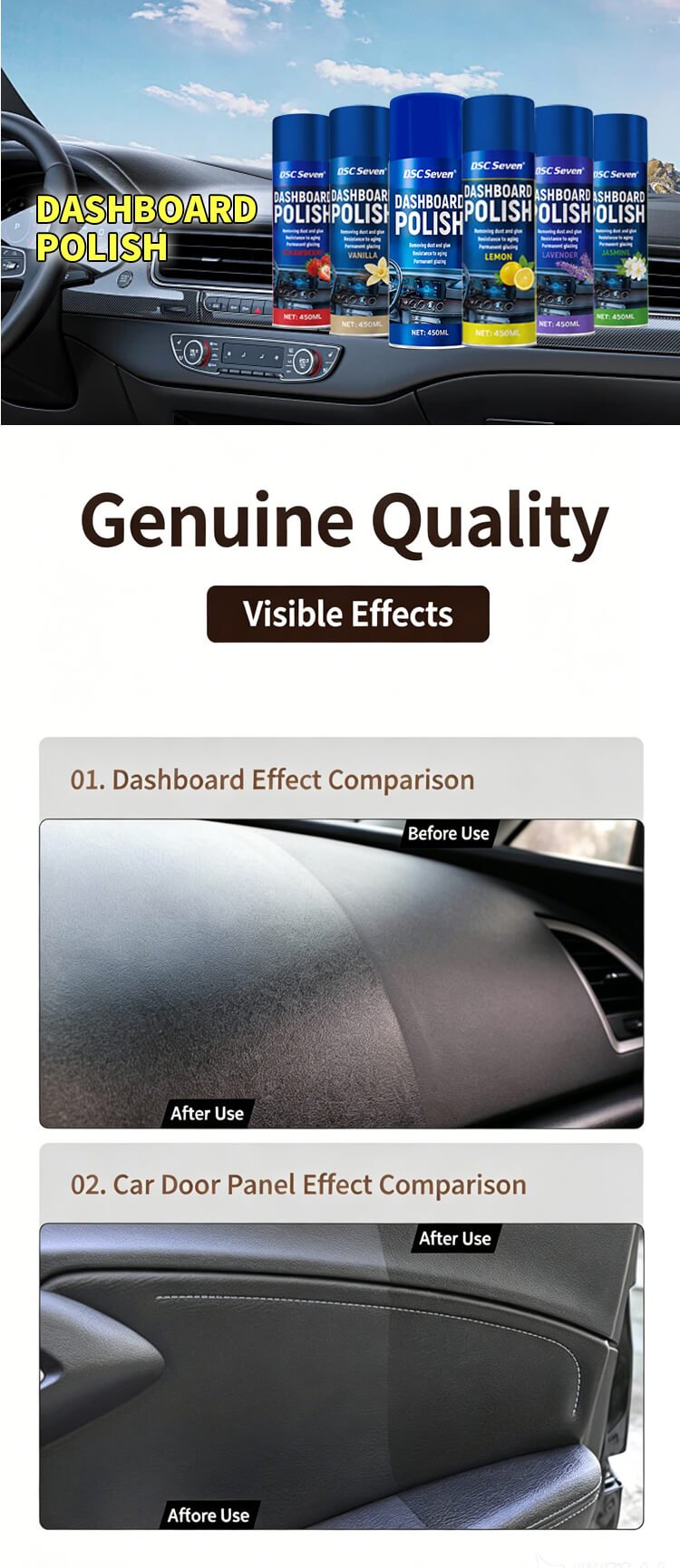 dsc seven dashboard polish spray uv protection static free wax for car leather furniture (2)